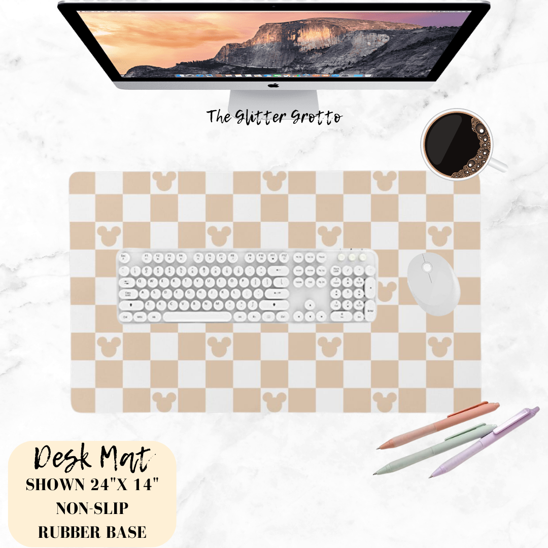 Beige Checkered Desktop Mat